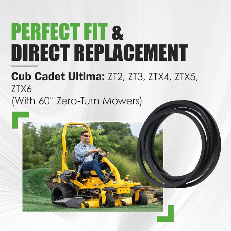 GEATaaT 754P06094 حزام سطح جزازة مناسب لكوب كاديت ألتيميا ZT2 ZT3 ZTX4 ZTX5 ZTX6 60" سطح جزازة صفراء الدوران استبدال# 754-06094 (5/8" x 162) - Image 3
